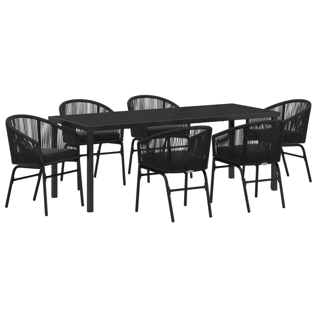 Set da Pranzo da Giardino 7 Pezzi in Rattan Nero