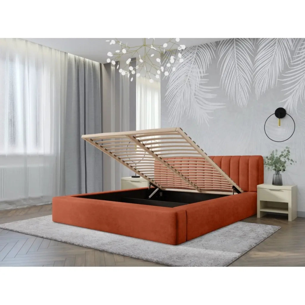 Lettino CERVIN – Velluto morbido Mattone Toscano – 140x200 cm – Rete sollevabile – Design elegante