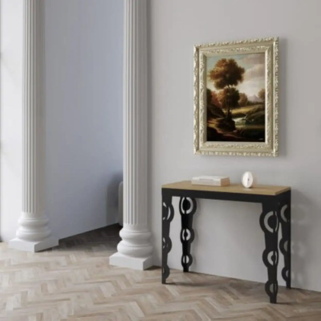 Consolle allungabile 90x40/196 cm Karamay Small Evolution quercia natura telaio e gambe antracite