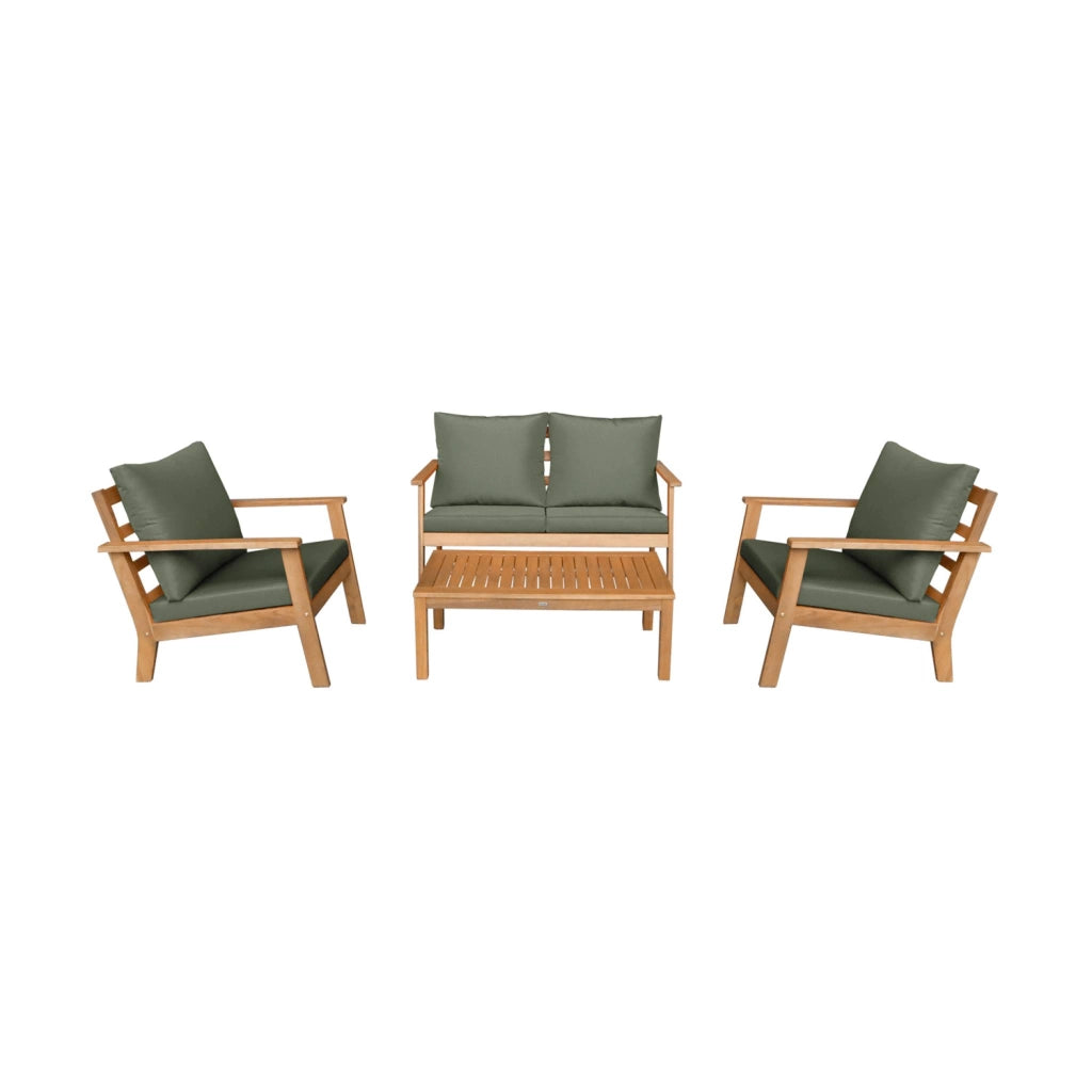 Salotto da giardino in legno di acacia, 4 posti, verde kaki