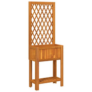 Vassoio per fioriera aiuola rialzata piante fiori terrazza giardino con traliccio e ripiano in legno massello di acacia marrone 02_0038377