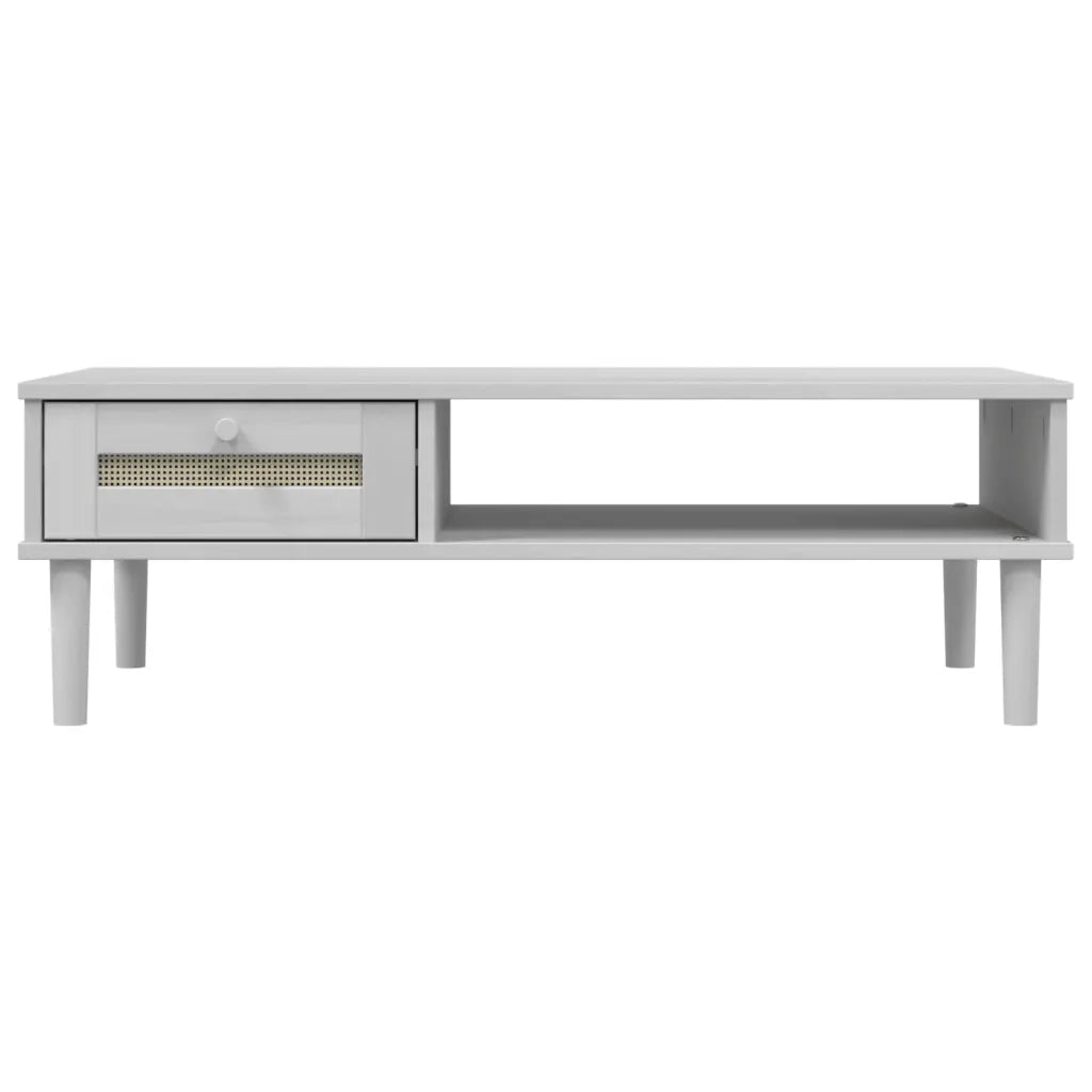 Tavolino da salotto | Tavolino da caff¨¨ | Tavolino da Soggiorno SENJA Aspetto Rattan Bianco 100x55x33cm Legno Massello
