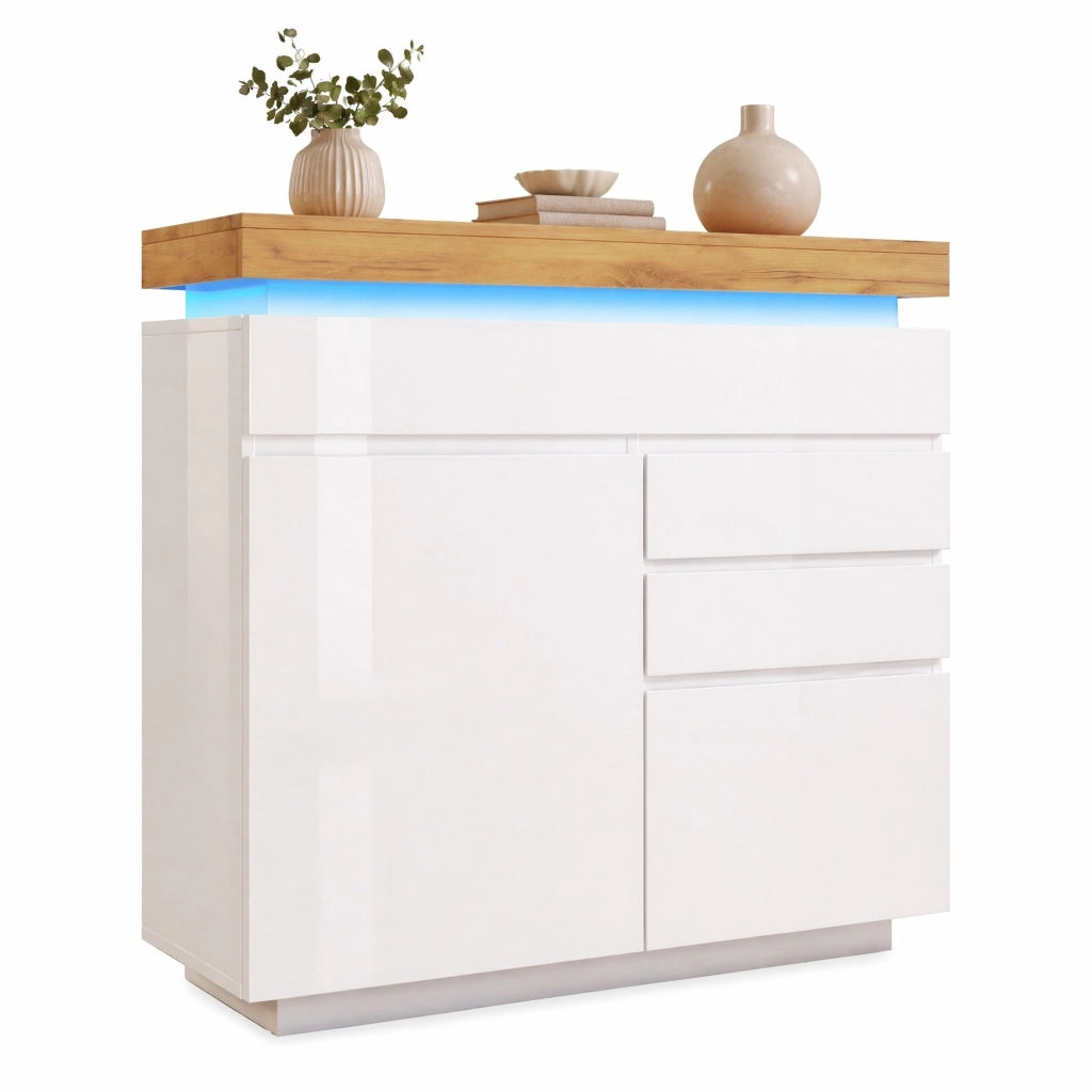 Credenza con illuminazione LED controllabile tramite app; 115 x 110 x 39 cm; bianca