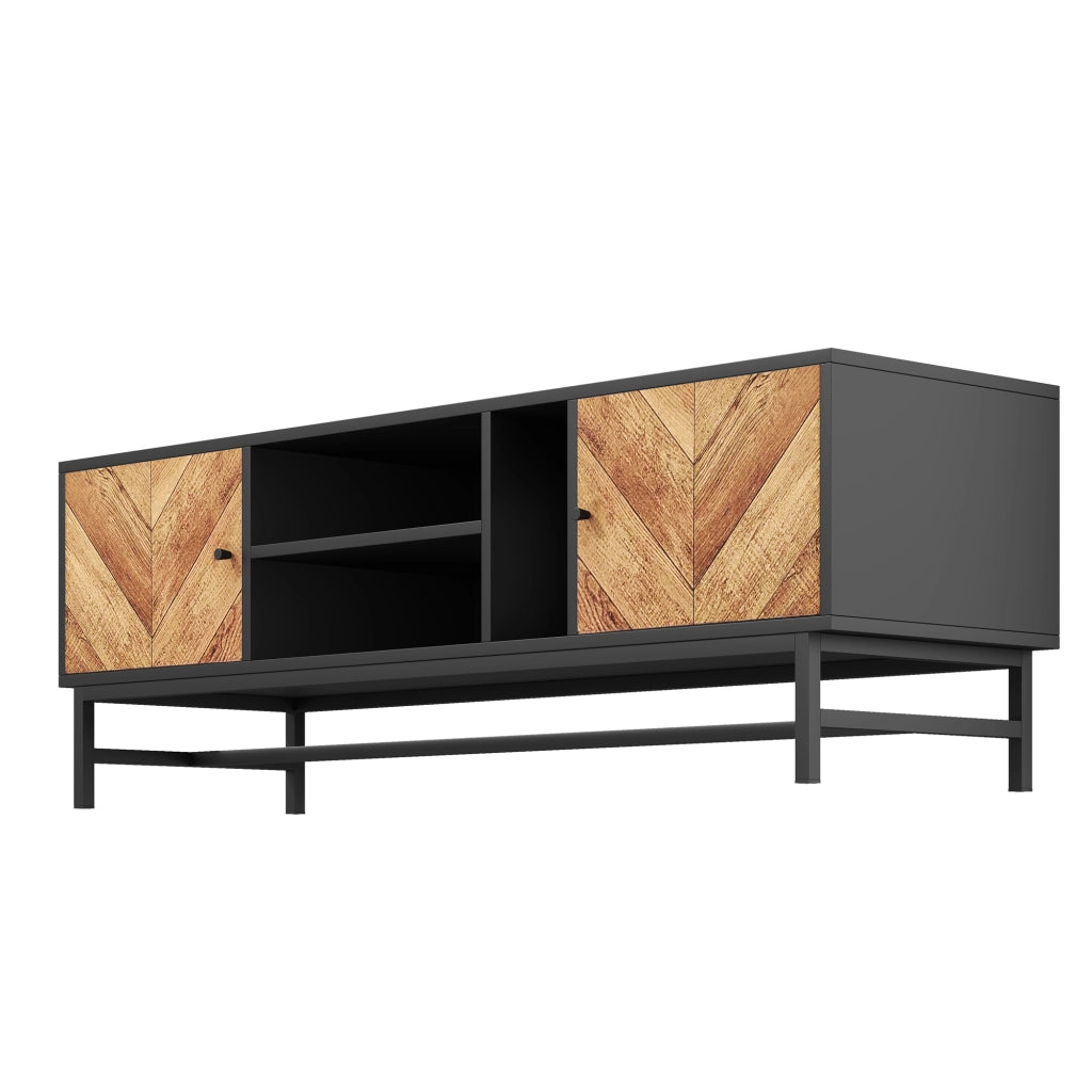 OKWISH Mobile TV con 2 Ante e 3 Vani, Gambe in Metallo, Stile Moderno, per Soggiorno, 150 x 38 x 55 cm, Nero