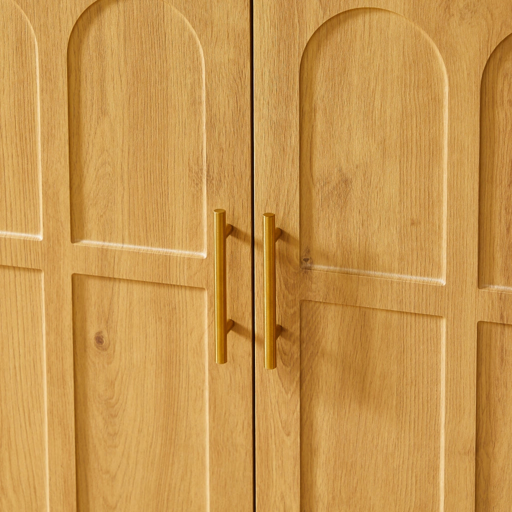Credenza con ante curve; ripiani regolabili e antiribaltamento - per soggiorno - in MDF - 169×40×80 cm - naturale