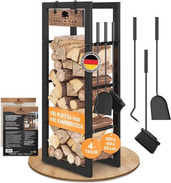 Carrello da Fuoco per Interno e Esterno - Con Accessori da Fuoco, Struttura Metallica, Capacità di Carico 250 kg