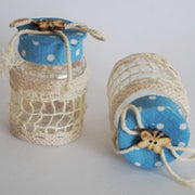 Trade Shop - Set 12 Bomboniera Bomboniere Barattolo Azzurro Pois 4x6.5cm Portaconfetti -