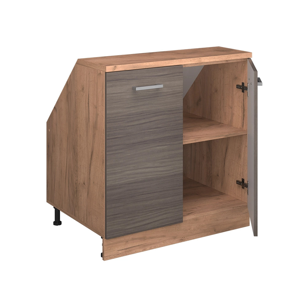 Mobile cucina sottotetto R-Line Grigio nobile/Rovere dorato 80 cm con 2 porte, carcassa 60 cm profondità Vicco