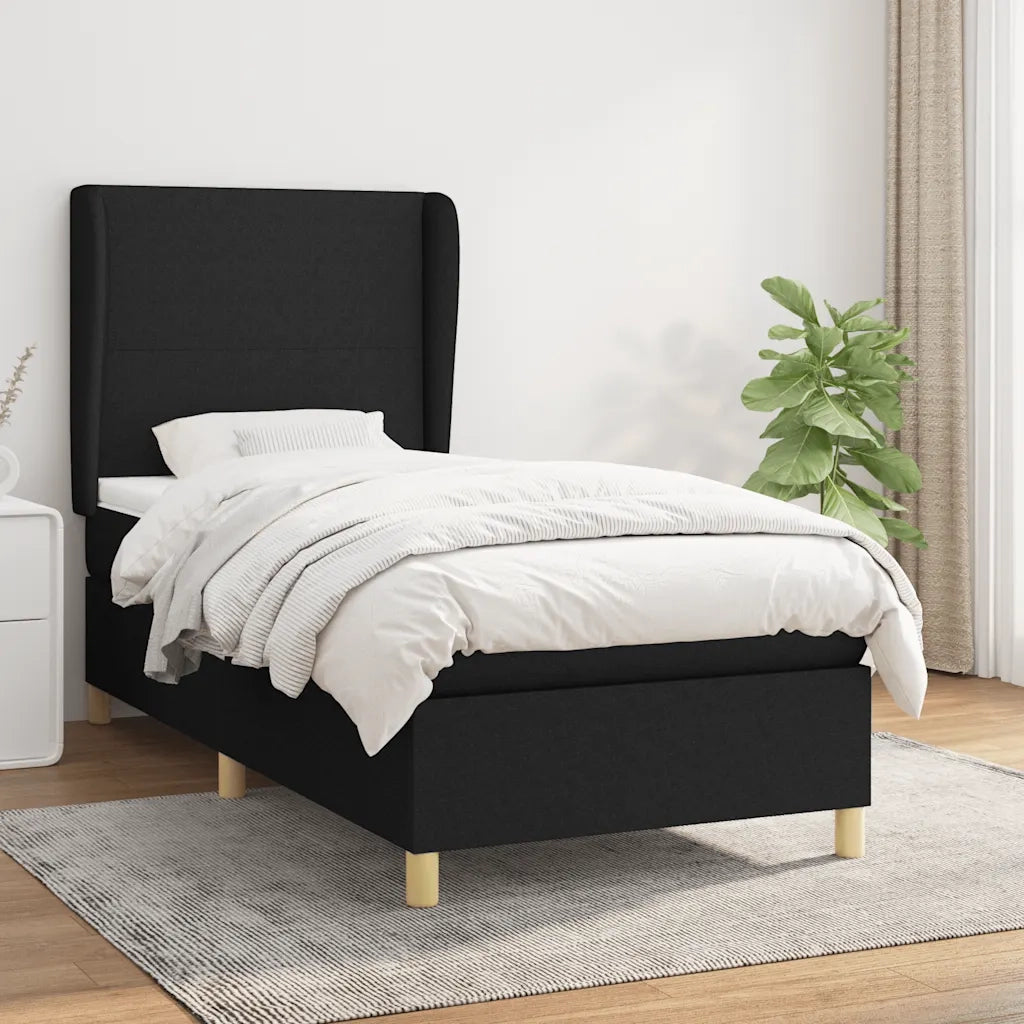 Letto singolo | Letto per adulti | Giroletto a Molle con Materasso Nero 80x200 cm inTessuto