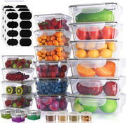 Set di 48 contenitori con coperchi, contenitori di stock, (24 contenitori e 24 coperchi), privi di BPA, organizzatore per cucina, per lavastoviglie, forno a microonde e congelatore, stivabile