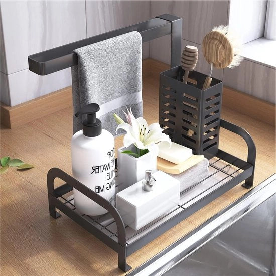 Organizzatore per Caddy - Supporto per doccia in cucina e bagno con scarico - Supporto per spugne, supporto per spazzole, supporto per asciugamani da cucina, supporto per asciugamani da disegno