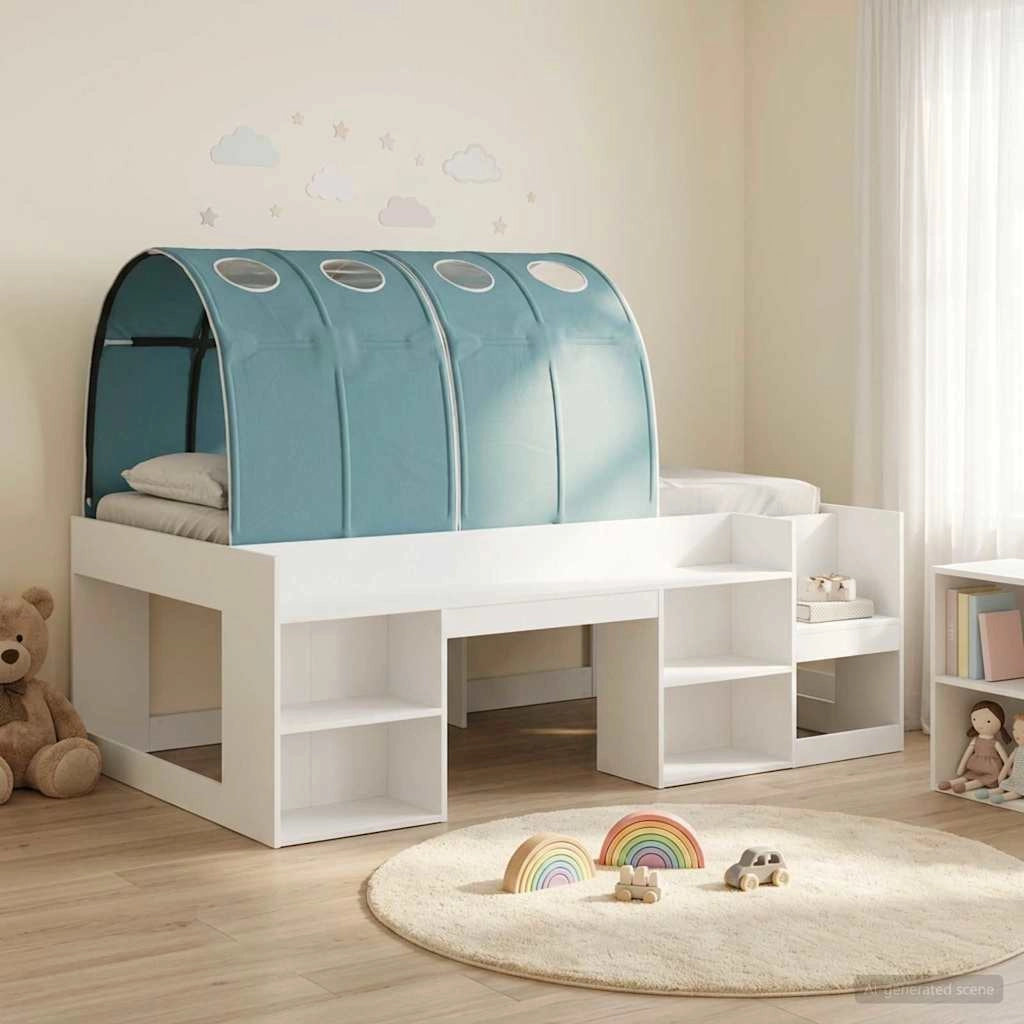 Letto con Tunnel 3 pz Bianco e azzurro Legno ingegnerizzato 3423606