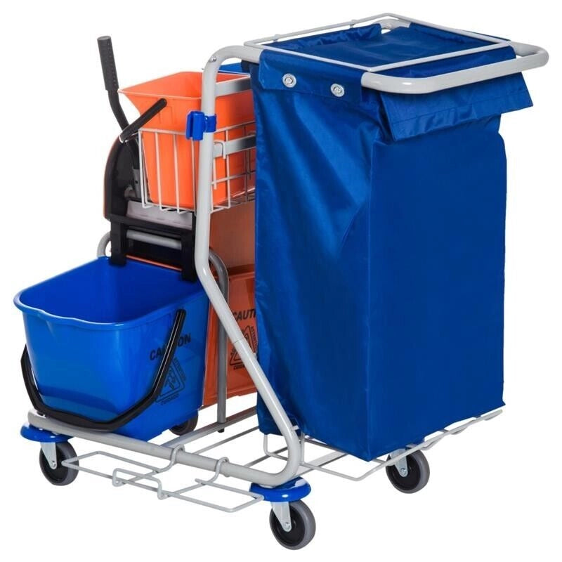 CARRELLO PULIZIE PROFESSIONALE CON 4 SECCHI 18L/6L  BLU E ARANCIONE