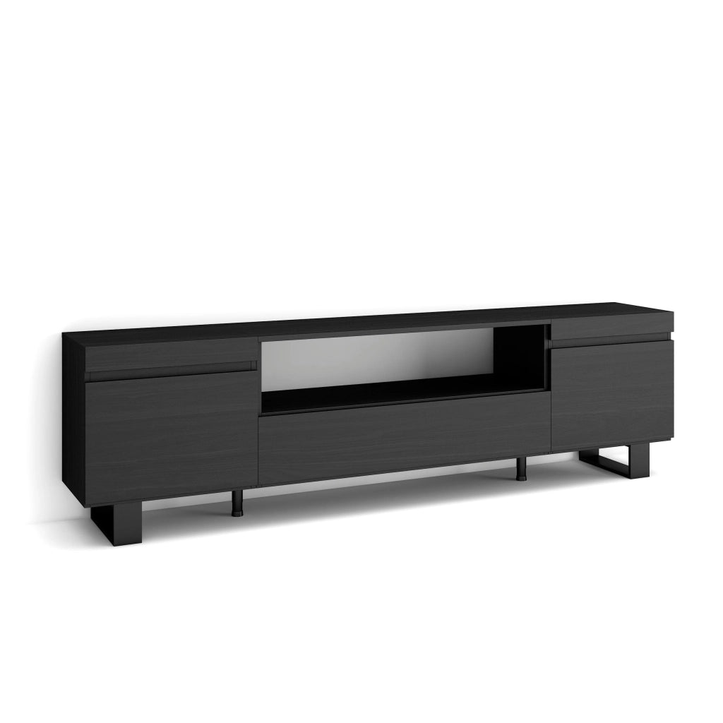 Mobile TV, 200x35x57cm, soggiorno, Per TV fino a 80", Design industriale, Nero RF2185