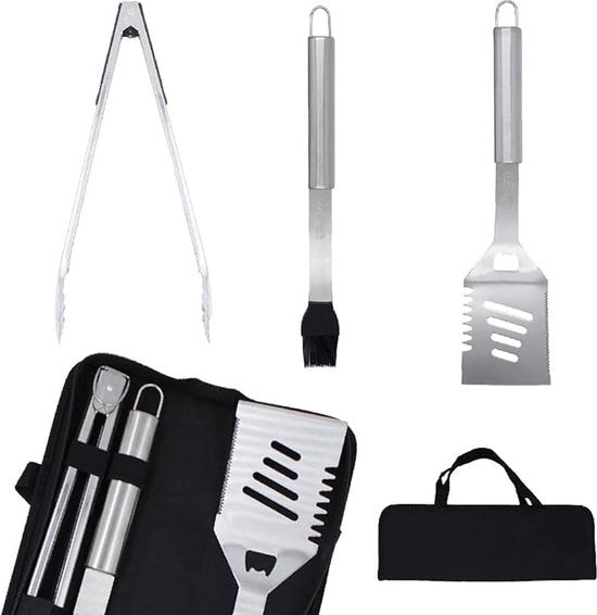 Accessori per barbecue, acciaio inossidabile, set di forchette BBQ di alta qualità, con borsa portatile, set di strumenti per barbecue perfetto per uomini, con termometro per carne, regalo.