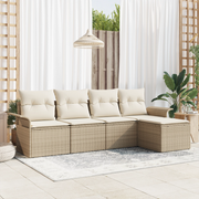 Set Divano da Giardino  da 5 pezzi con Cuscini Beige in Rattan Polietilene