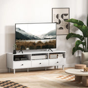 Mobile TV 140x34x45 cm con 3 ripiani aperti e 3 cassetti in legno bianco