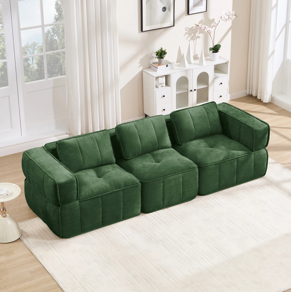 Divano modulare 3 posti 271x93x67 cm in poliestere verde; design senza struttura e seduta profonda