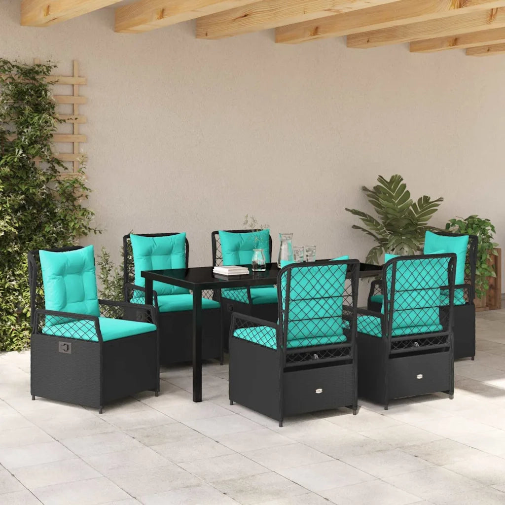 Set da Pranzo per Giardino 7 pcs Nero polyrattan 3381062