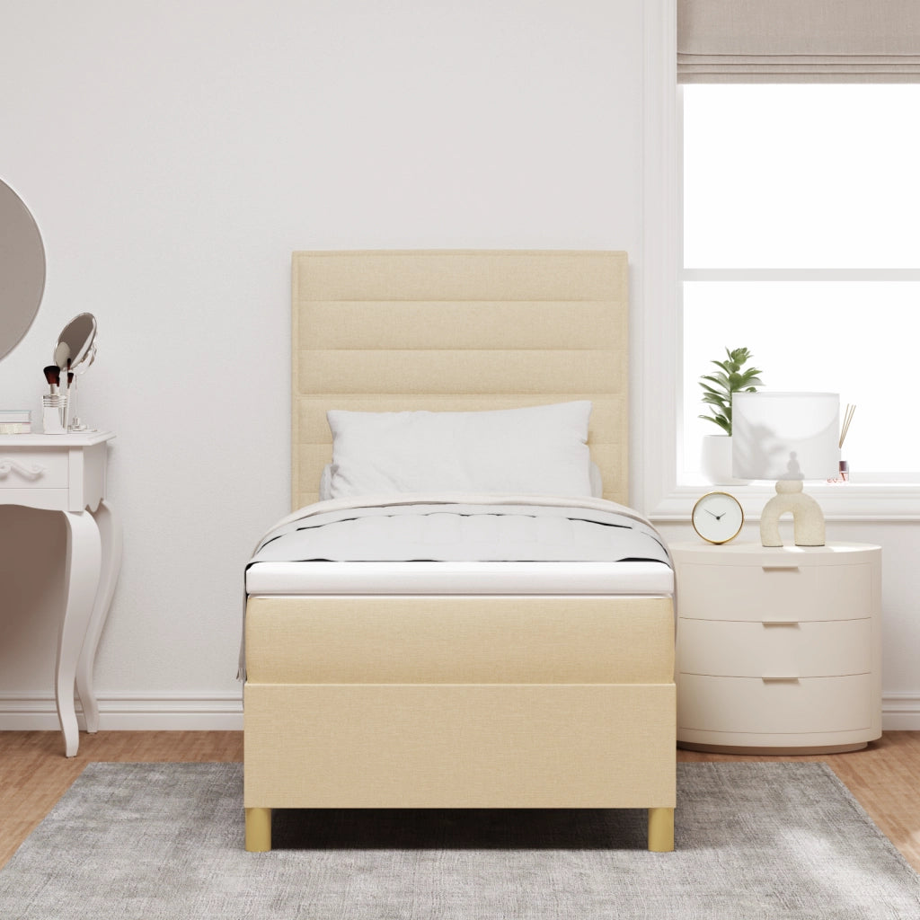 Letto a molle e materasso crema singolo in tessuto