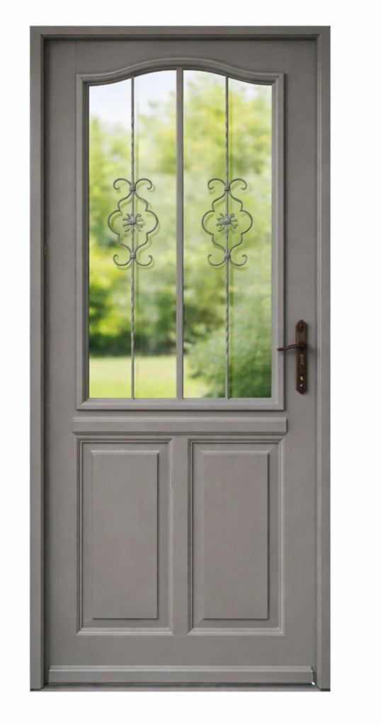 Porta d'ingresso in legno vitreo, Santiago grigio RAL7039, H,200xl,90 p, sinistra Cote Tableau senza maniglia
