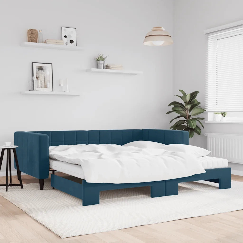 Divano Letto Estraibile con Materassi Blu 100x200 cm Velluto