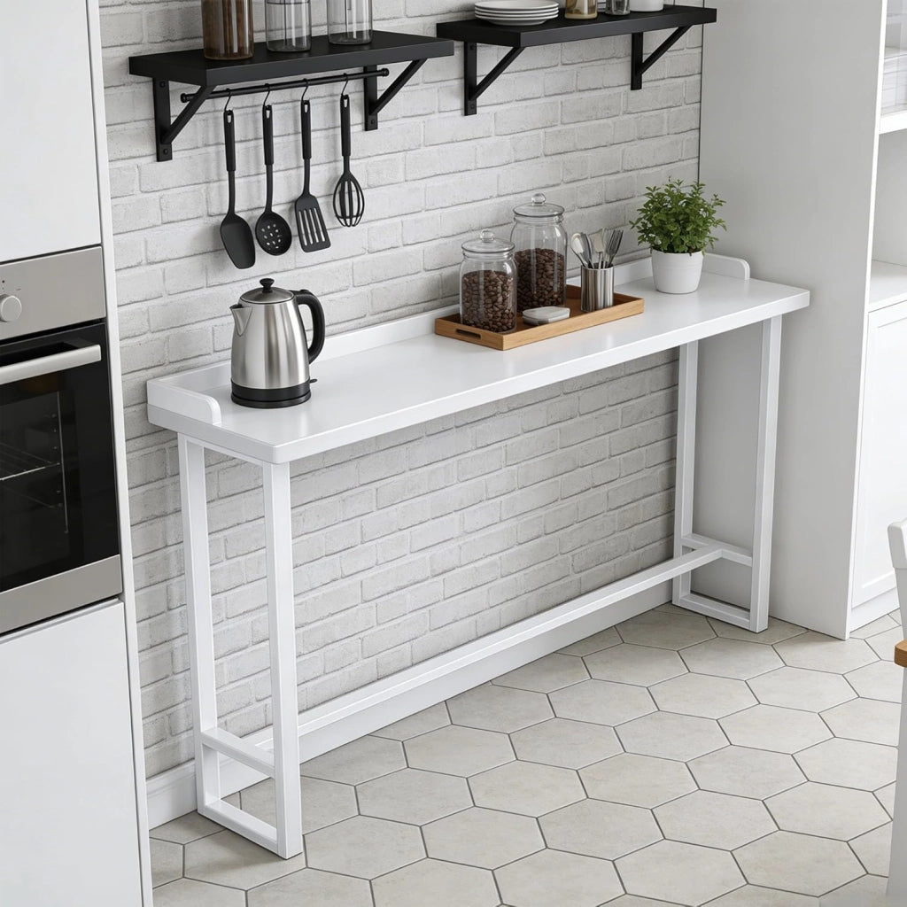 Tavolo Alto da Bar Bianco Tavolo Cucina Tavolino Alto e Stretto da Balcone Salvaspazio per Soggiorno e Sala da Pranzo Bar Ristorante(220X40X105CM)