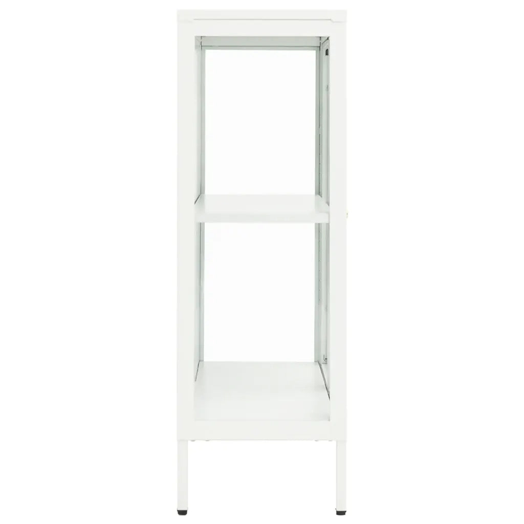 Credenza Bianca 75x35x105 cm in Acciaio e Vetro 336071