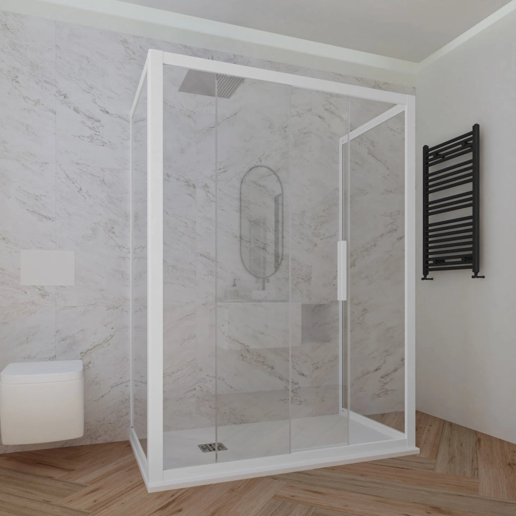 Box doccia 3 lati 75x100x75 CM H 200 Vetro Trasparente Profilo Bianco Matt mod. Deco Trio
