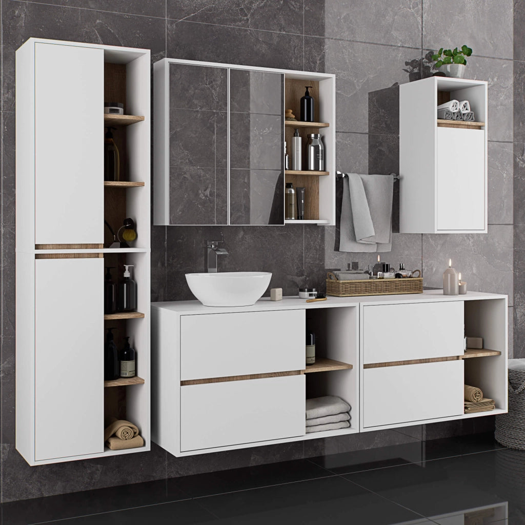 Colonna bagno sospesa VAMI Bianco, Sonoma Quercia 50 cm 2 ante 50x30x170 cm