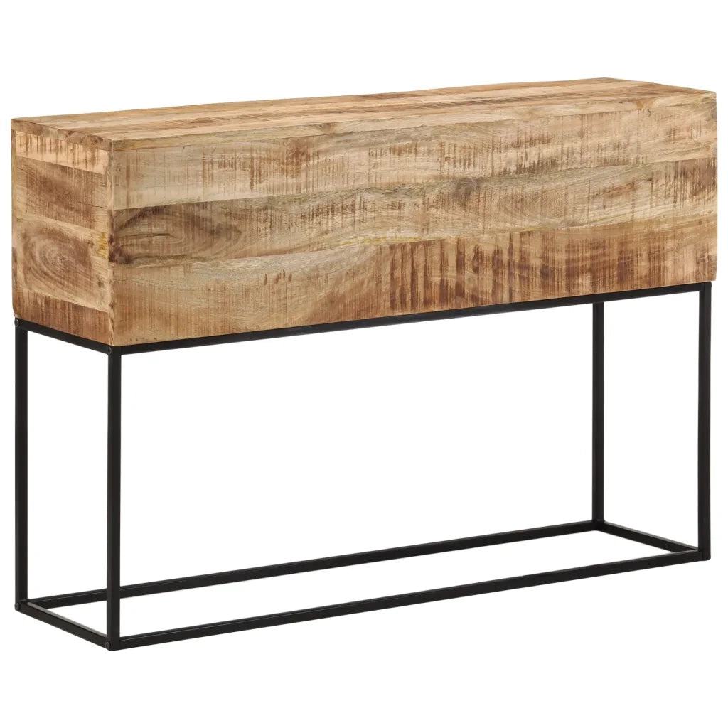 Tavolo Consolle 110x30x75cm Legno Massello Mango Grezzo e Ferro