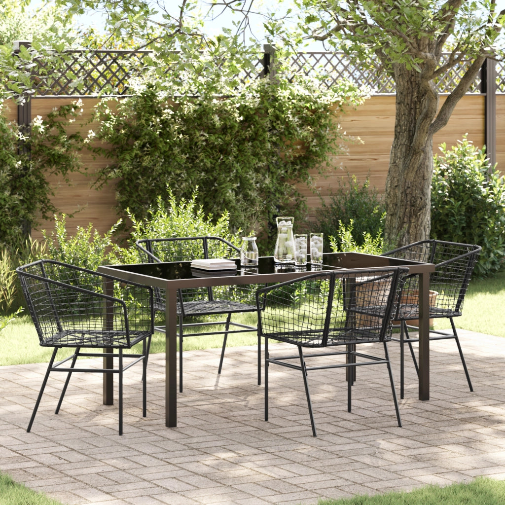 Set da Pranzo da Giardino 5 Pezzi in Polyrattan Nero