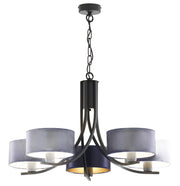 Lampadario nero a catena 5xE27 paralumi blu Jupiter