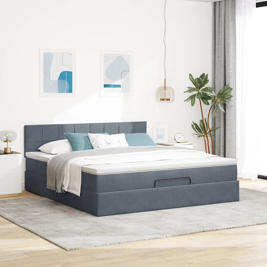 Struttura Letto Pouf con Materasso 160x200 cm in Velluto 3312633
