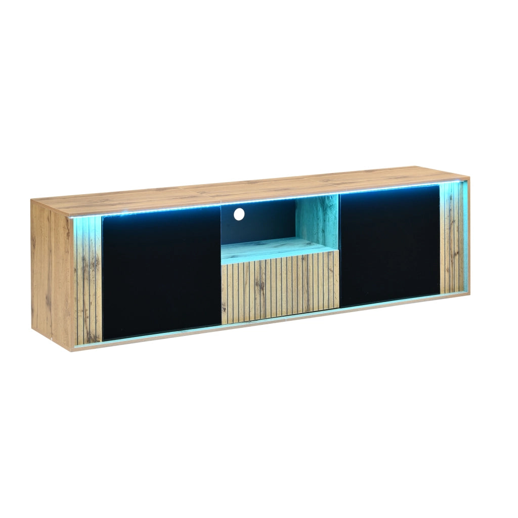 Mobile porta TV 180 cm nero ed effetto legno con illuminazione