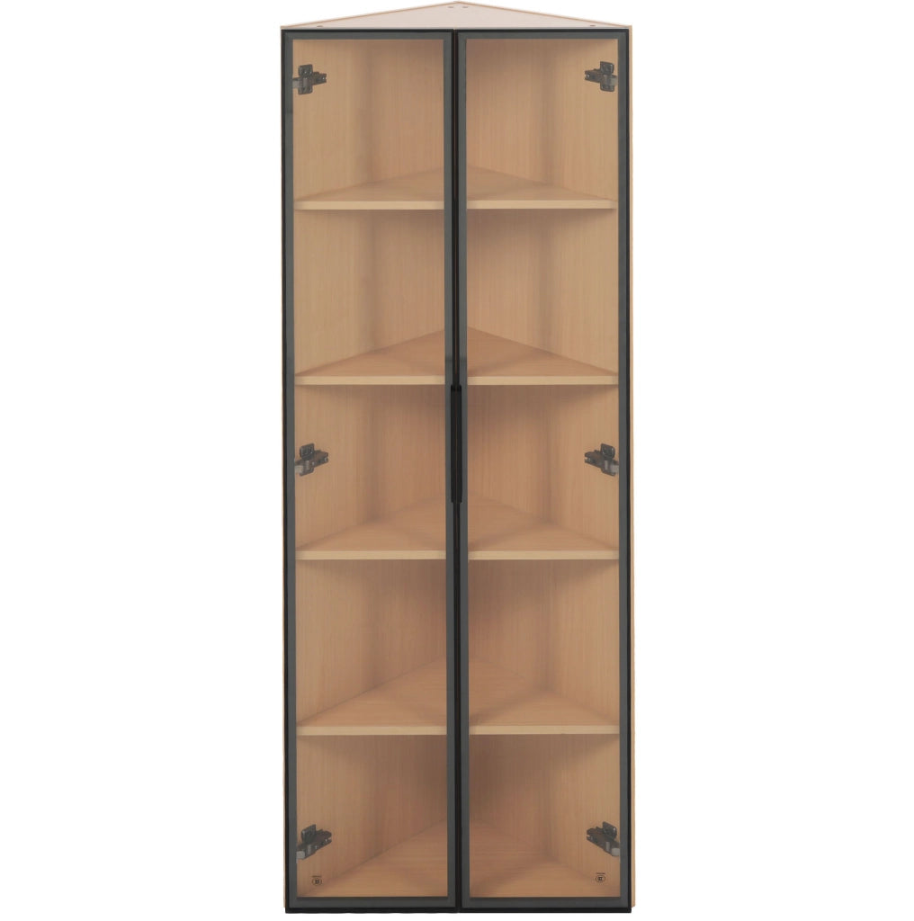 Vetrina angolare in MDF effetto rovere con LED e vetro temprato 62x35x160 cm