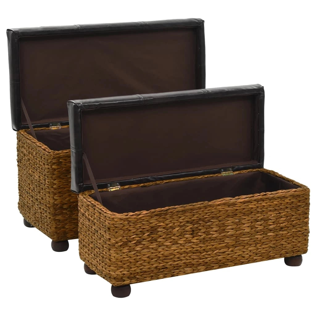 Set di 2 panche in giacinto d'acqua 85 x 40 x 45 cm marrone 02_0010731