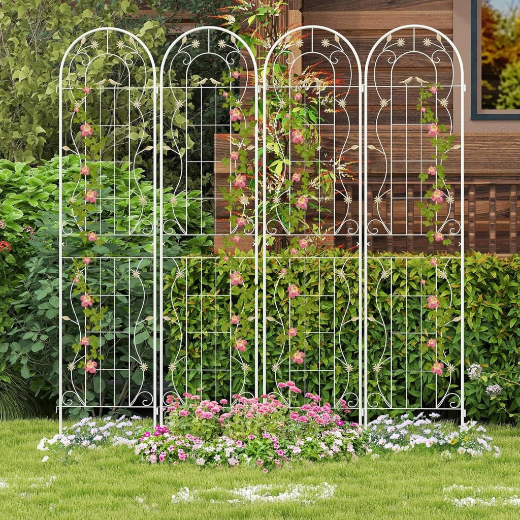Grigliati per Rampicanti 180 x 50 CM, Set di 2 Tralicci di Metallo Antiruggine per Piante Rampicanti, Rose e Verdure, Decorazione Esterna per Giardino, Cortile e Patio (Bianco)