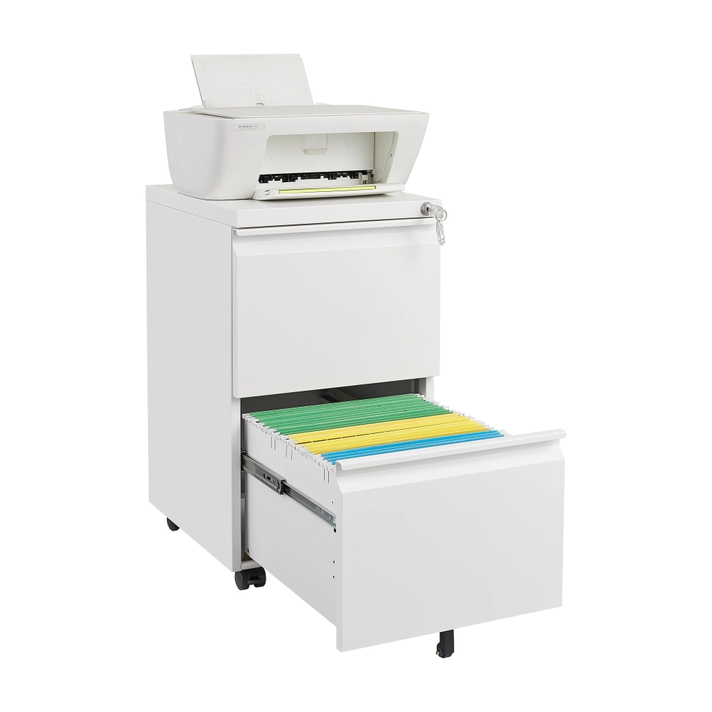 Cassettiera Mobile Archivio con Serratura ¨C MINIMAL ¨C Metallo Bianco, 2 Cassetti, 65cm