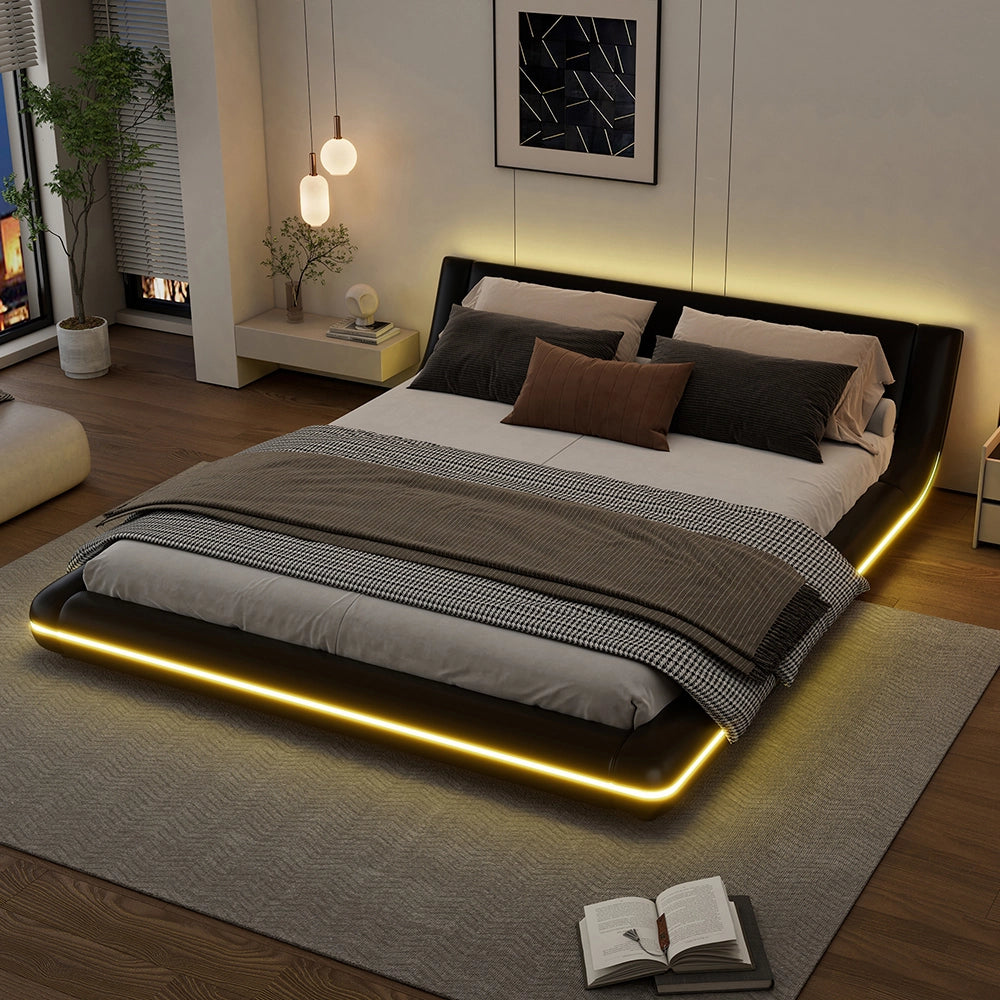 Letto a LED - Xylo - 160x200 cm - Nero - Illuminazione integrata