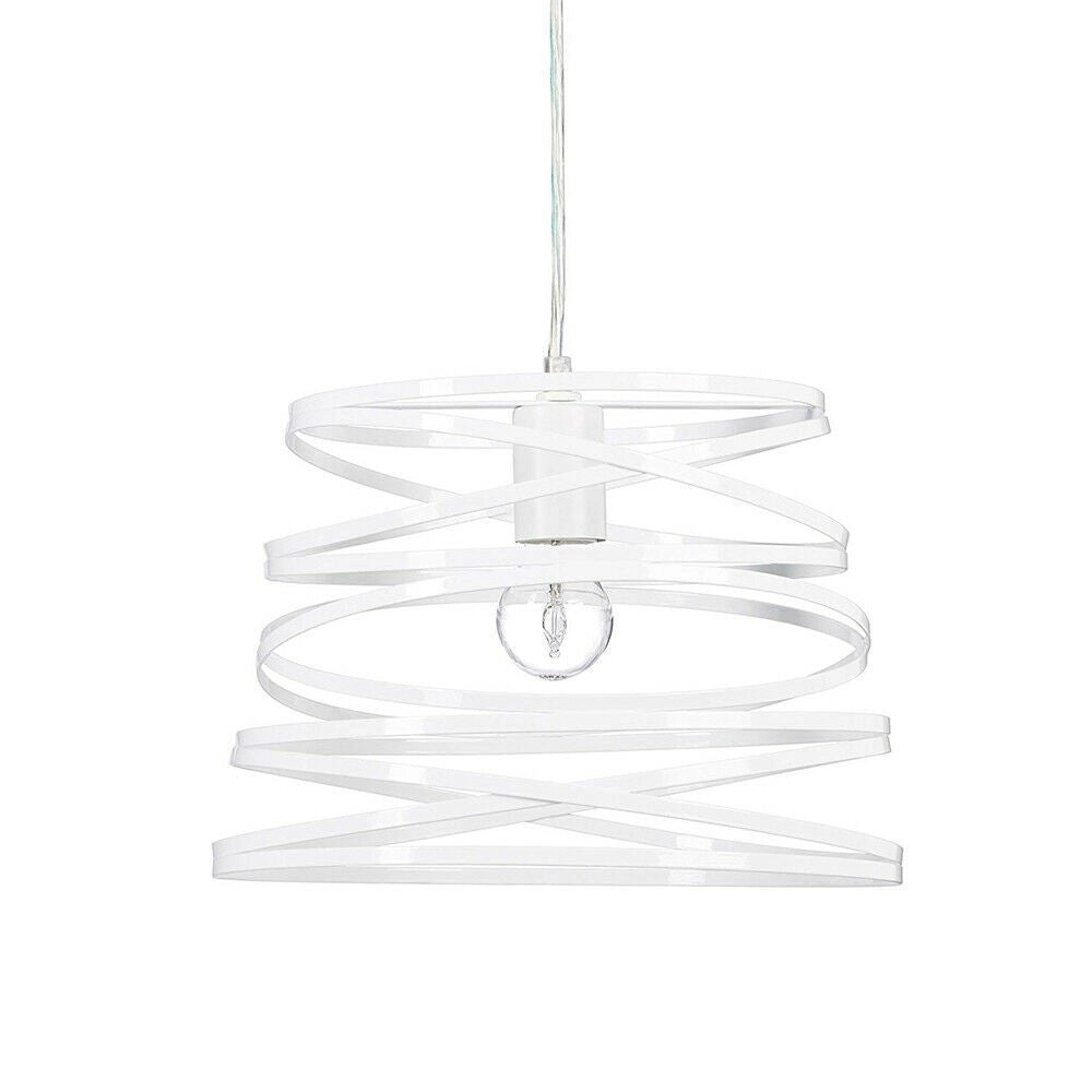 Trade Shop - Lampadario A Sospensione Moderno Paralume Metallo A Vortice Traforato Bianco A08 -
