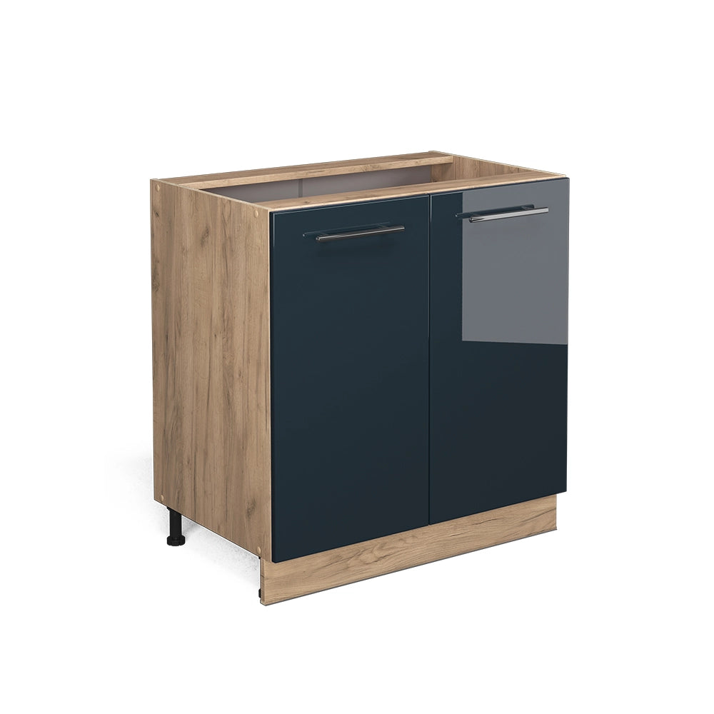 Vicco Mobiletto base cucina Blu scuro lucido 80 cm con ripiano, senza piano di lavoro