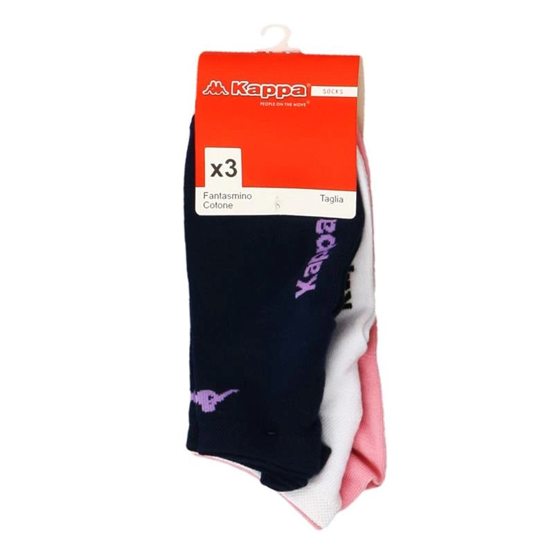 KAPPA CALZA FANTASMINO TAGLIA 36/38 DA DONNA IN MAGLIA JERSEY E COTONE CONFEZIONE DA 3 PAIA BIANCO/ROSA/BLU