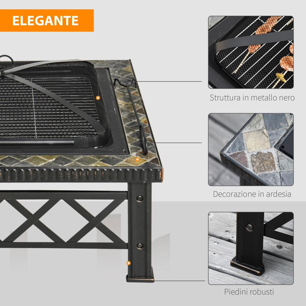 Braciere da Giardino con Griglia ¨C Zephmum ¨C 76x76x47cm Nero