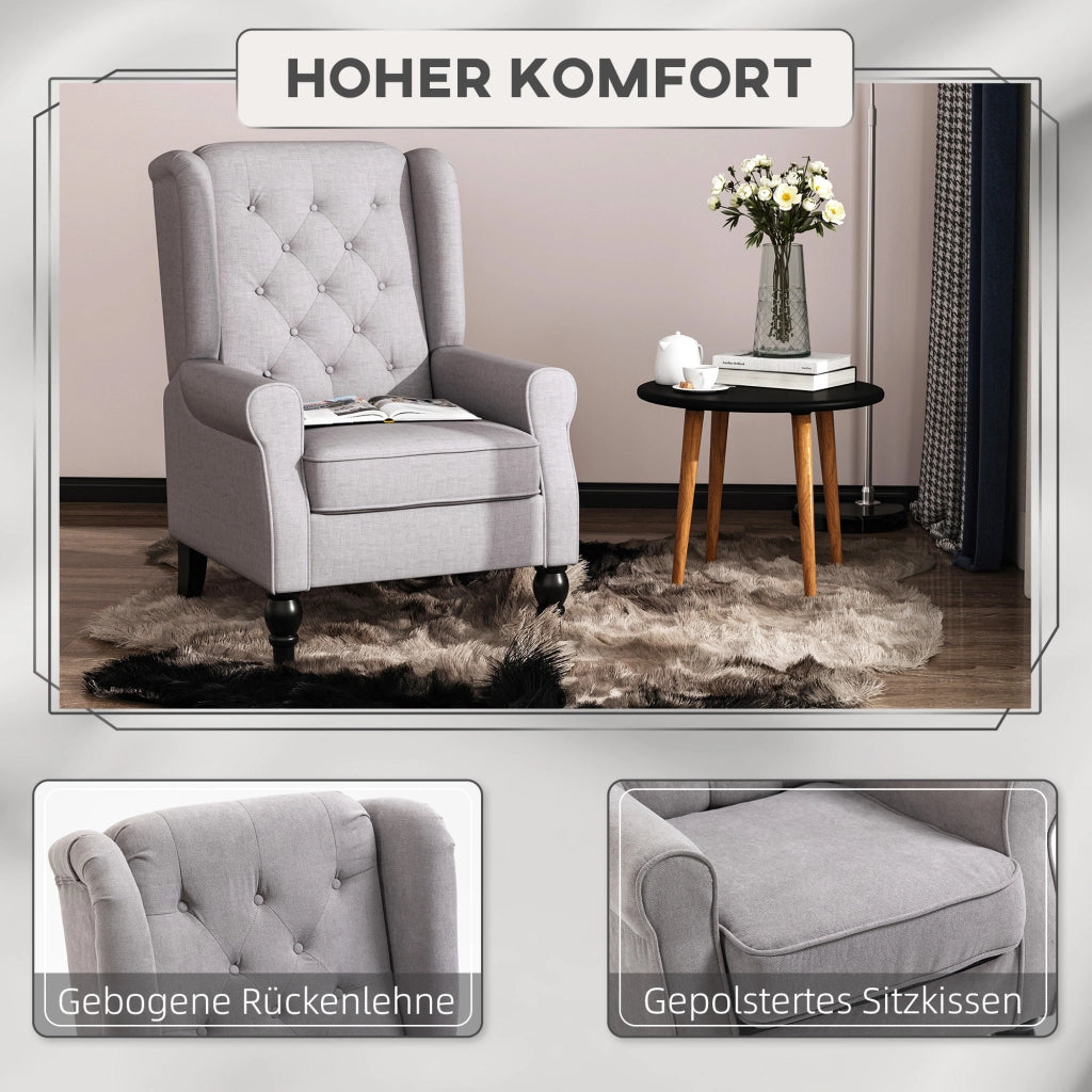 Poltrona Relax con Cuscino e Poggiapiedi ¨C Zephmum ¨C Grigio, Tessuto, Legno