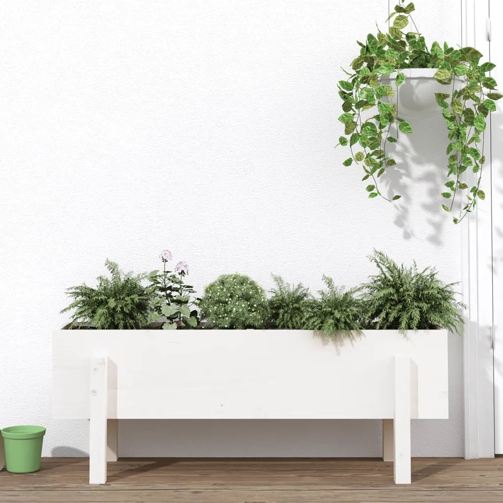 Fioriera Rialzata da Giardino Bianca 101x30x38 cm Massello Pino 825185