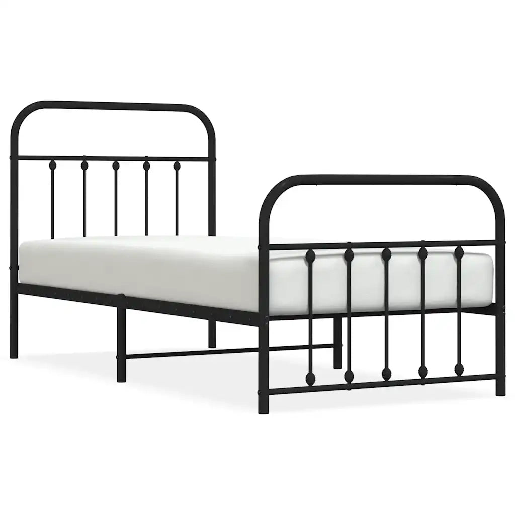 Giroletto con Testiera e Pediera-Struttura Letto Metallo Nero 90x190 cm 415564