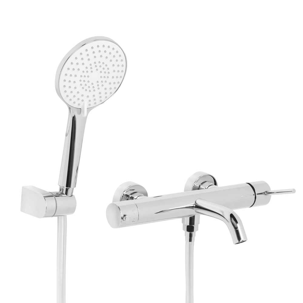 Set di miscelatori per vasca da bagno montati a muro, in ottone argentato, soffione doccia a bocca singola con kit di interruttori