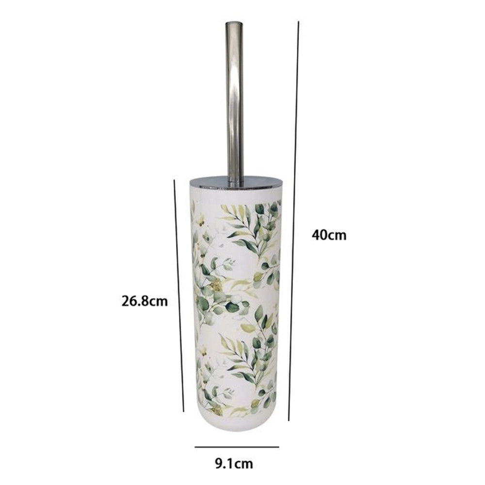 Trade Shop - Portascopino A Cilindro Con Scopino Bagno Wc Toilette Fiori Foglie Accessorio 87057 -