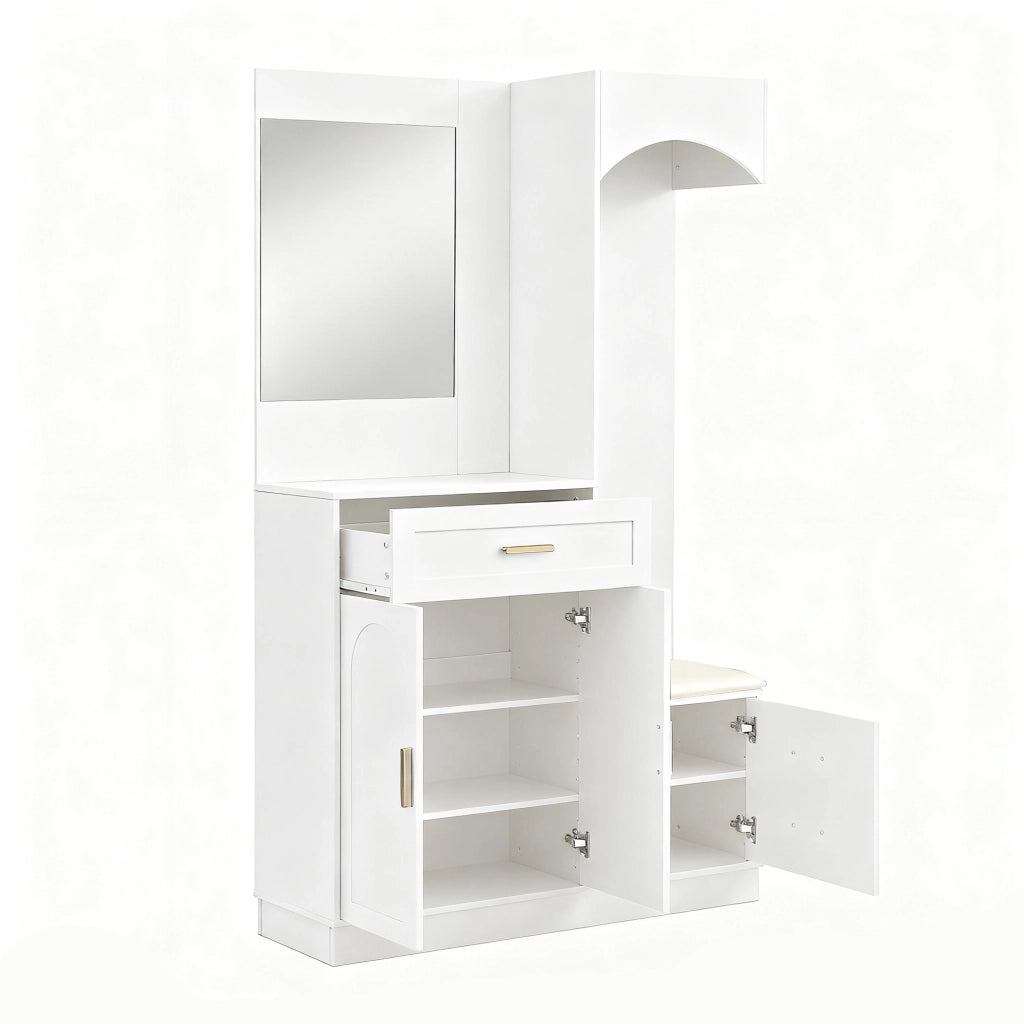 Mobile d'Ingresso con Specchio; 2 Ante; 2 Cassetti e Ripiani Regolabili; Stile Moderno; in MDF; Bianco; 110??33??185;5 cm